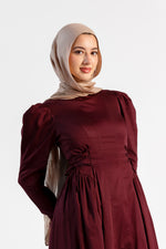 Load image into Gallery viewer, Burgundy Puff Sleeve Lace Up Dress - Final Sale
