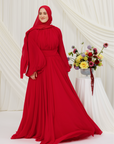Red Structured Belt Gown