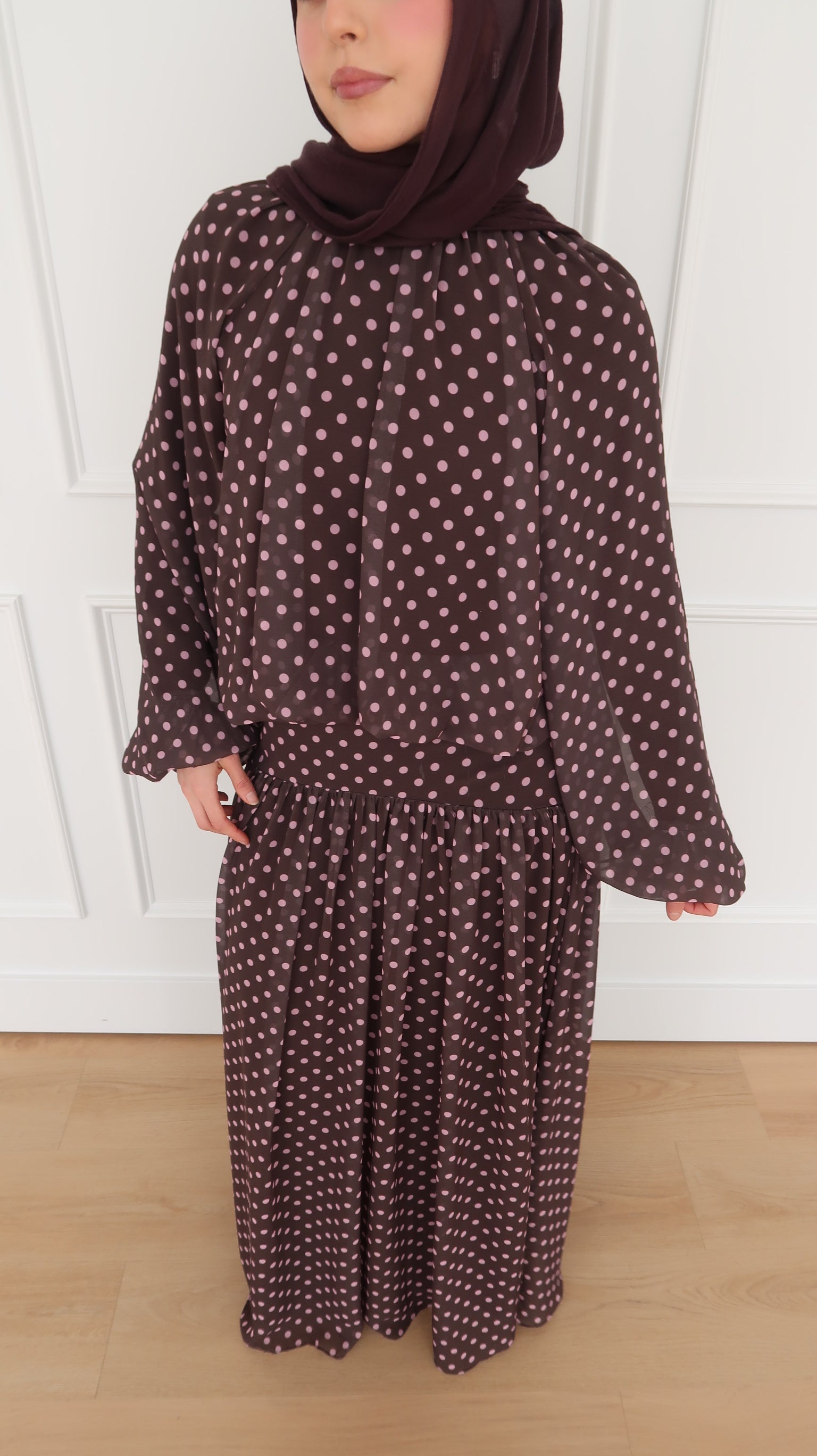 Brown &amp; Pink Polkadot Low Waisted Skirt Set