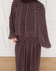 Brown & Pink Polkadot Low Waisted Skirt Set
