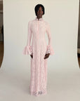 Pink Bell Sleeve Lace Dress