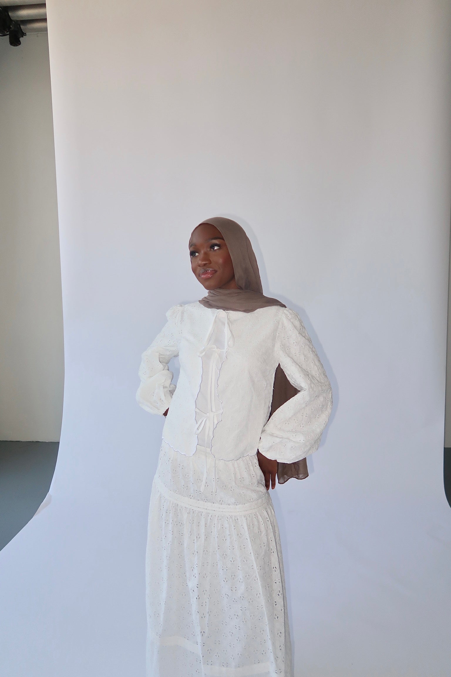 White Cotton Eyelet Lace Top & Maxi Skirt Set