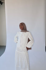 Load image into Gallery viewer, White Cotton Eyelet Lace Top &amp; Maxi Skirt Set
