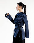 Navy Satin Ruched Tunic