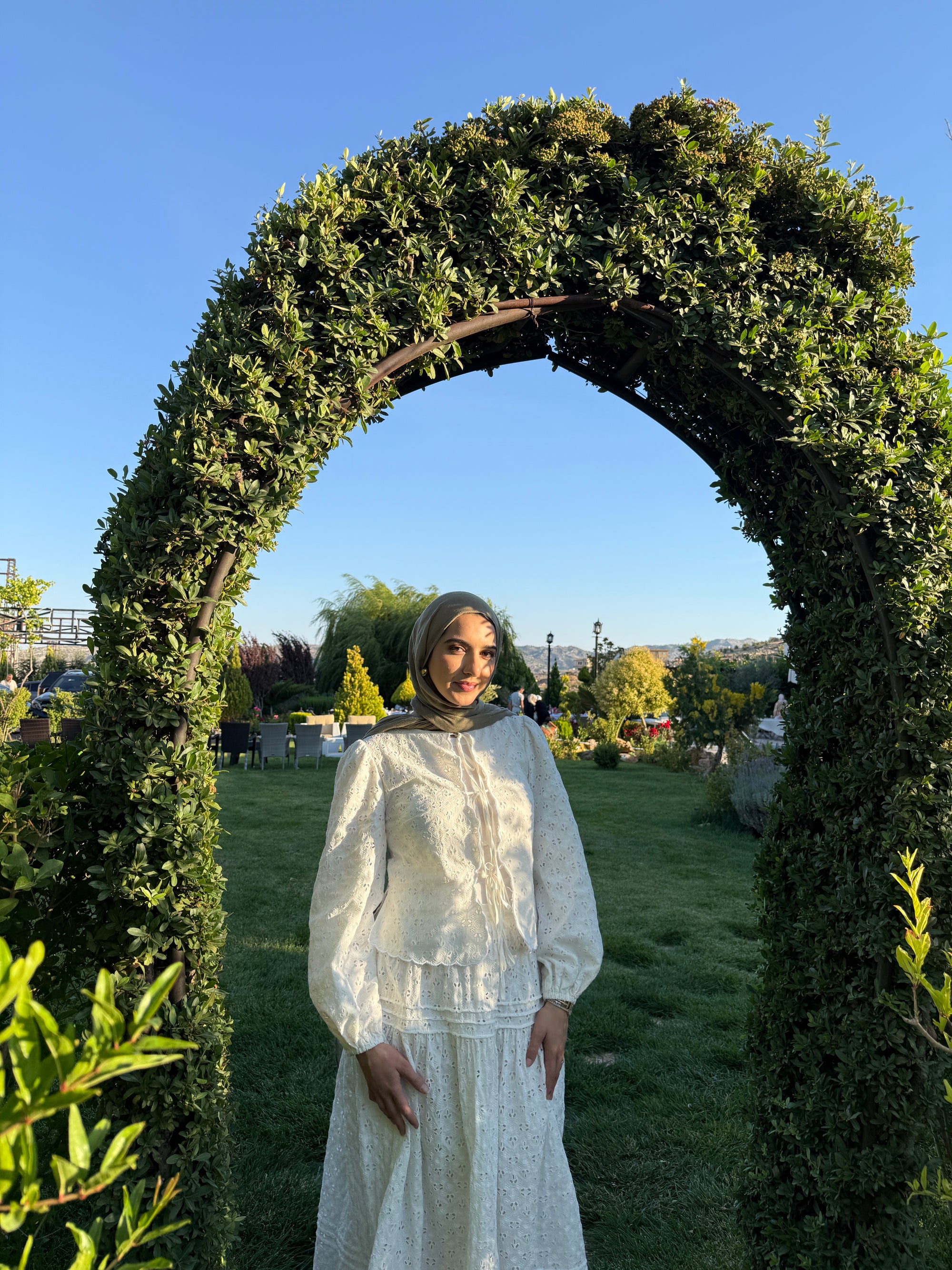 White Cotton Eyelet Lace Top &amp; Maxi Skirt Set