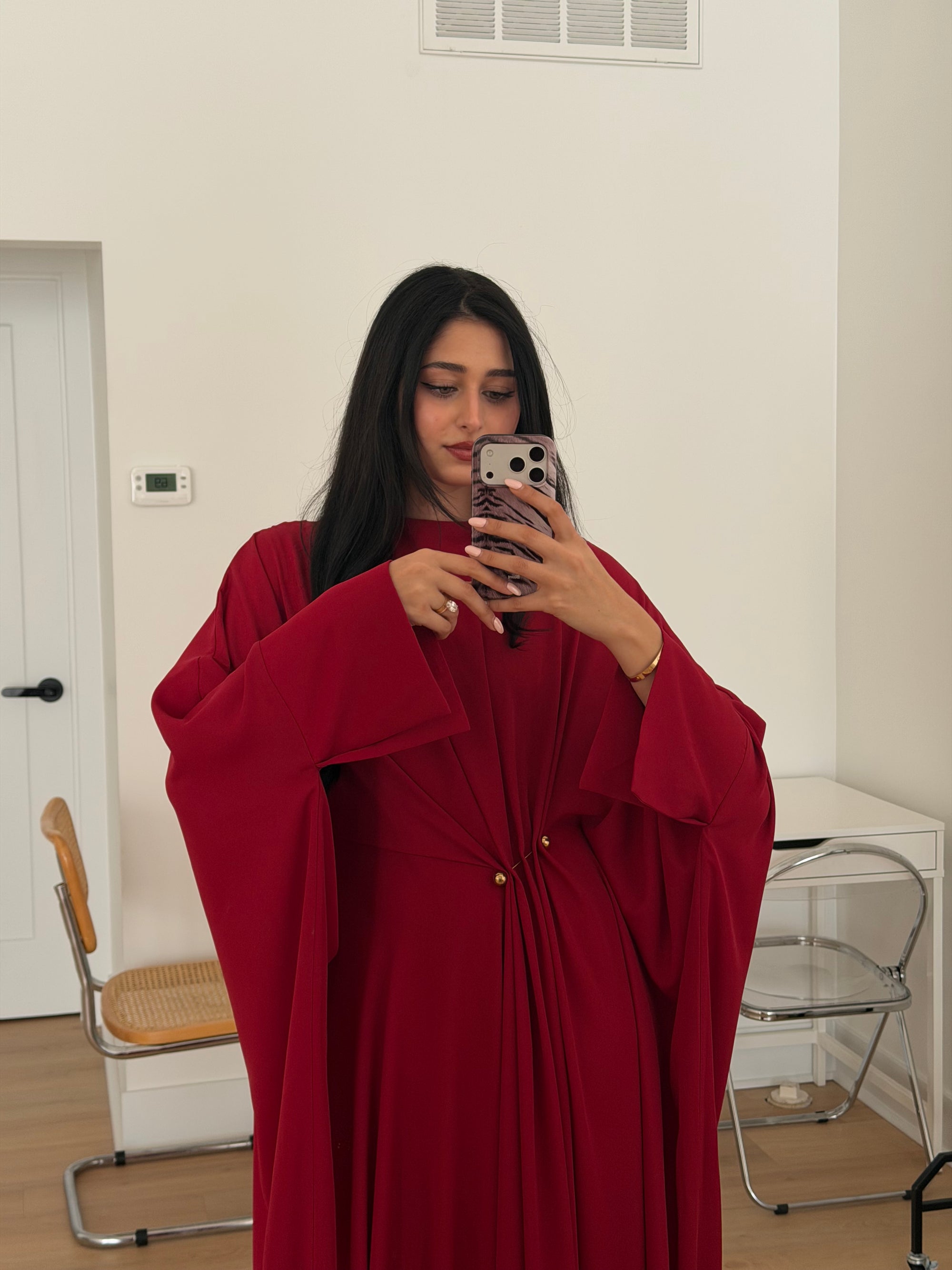 Red Draped Hardware Kaftan