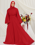 Red Structured Belt Gown