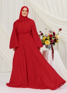 Red Structured Belt Gown