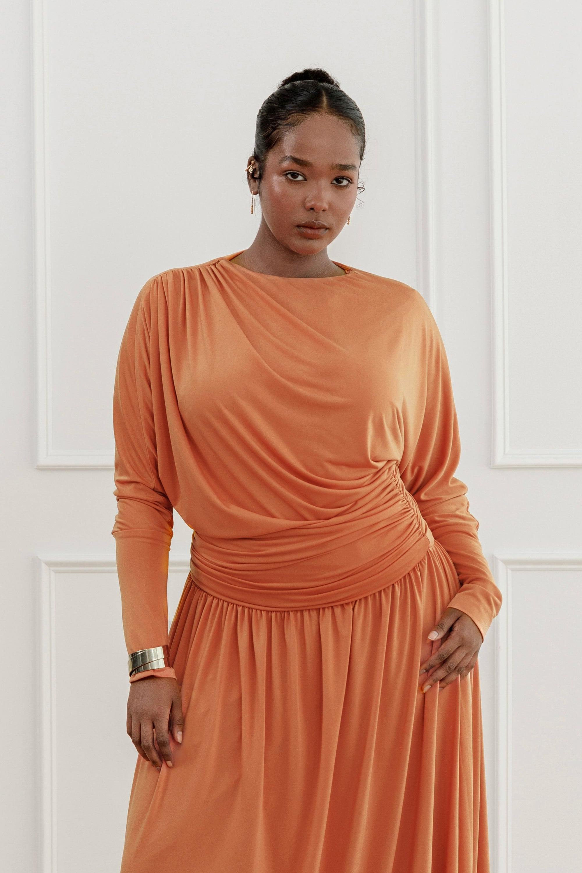 Orange Batwing Jersey Maxi Dress