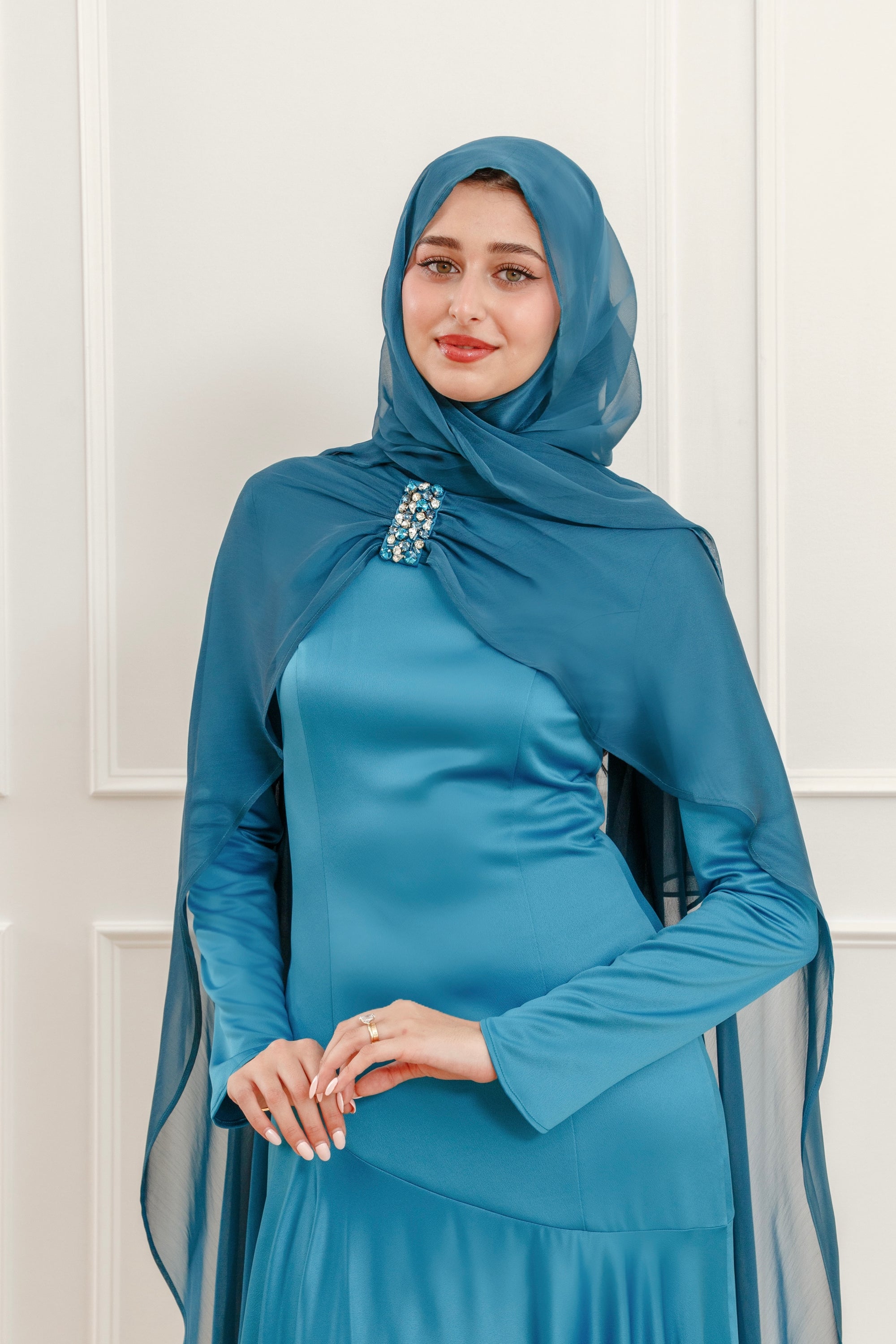 Teal Shimmering Chiffon Scarf