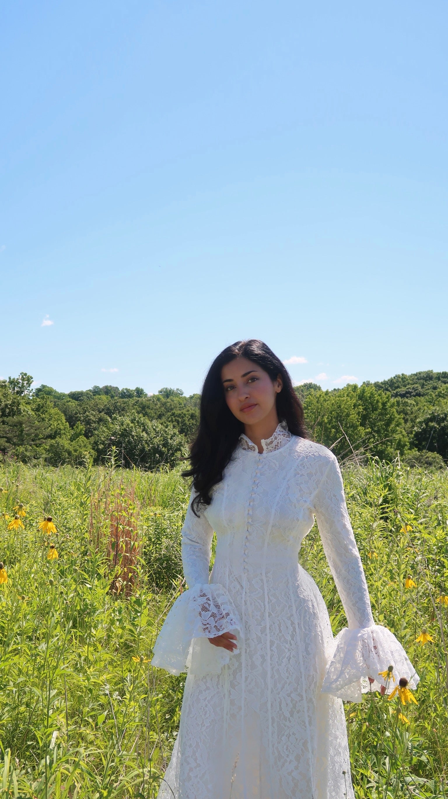 white lace spring dress Bell Sleeve City Chic Women's Sweet collard Zips up the back Color:Peacock Green