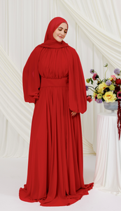 Red Structured Belt Gown