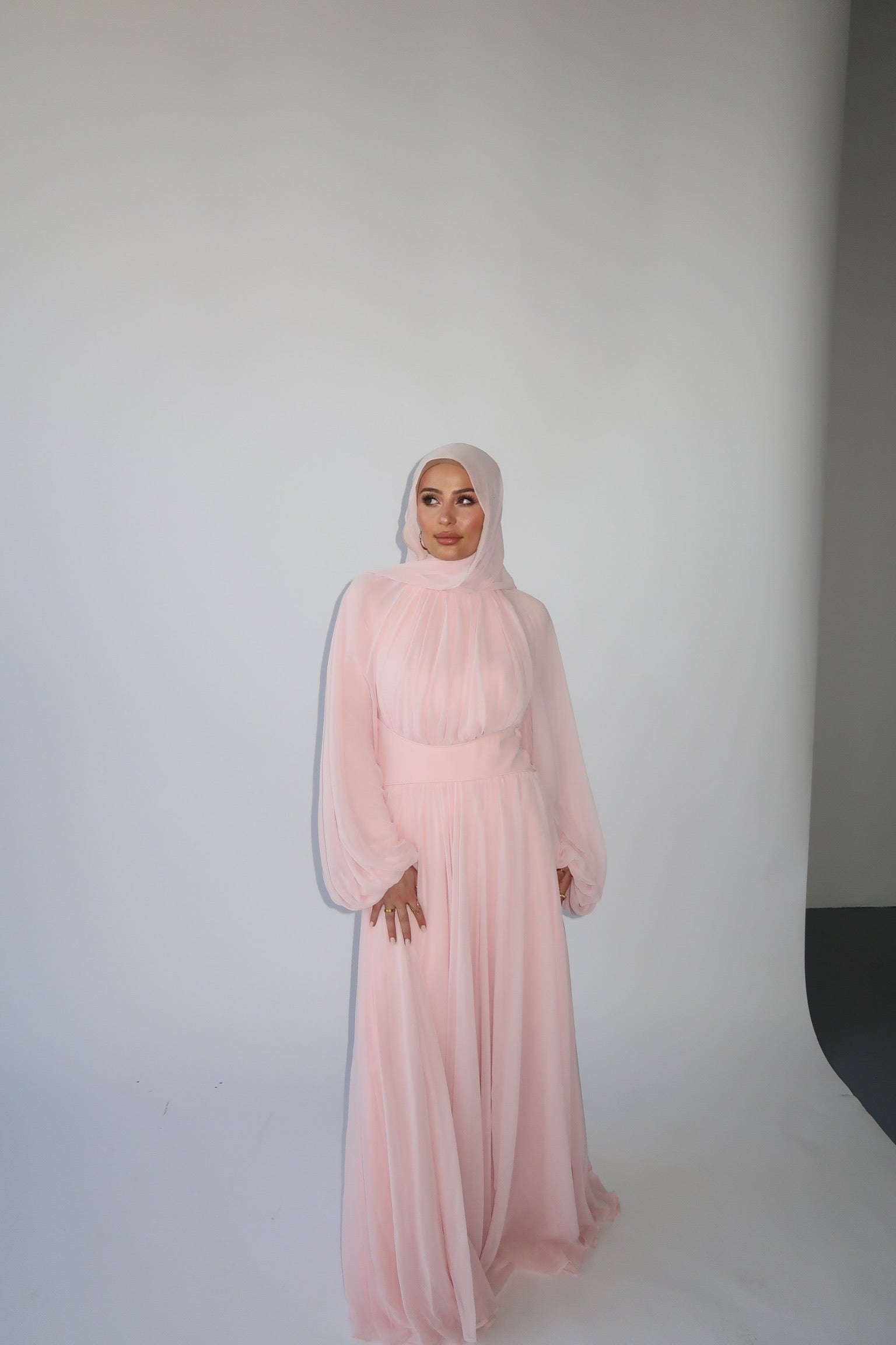 pink dress hijab Pink Ruffle Maxi Dress XL