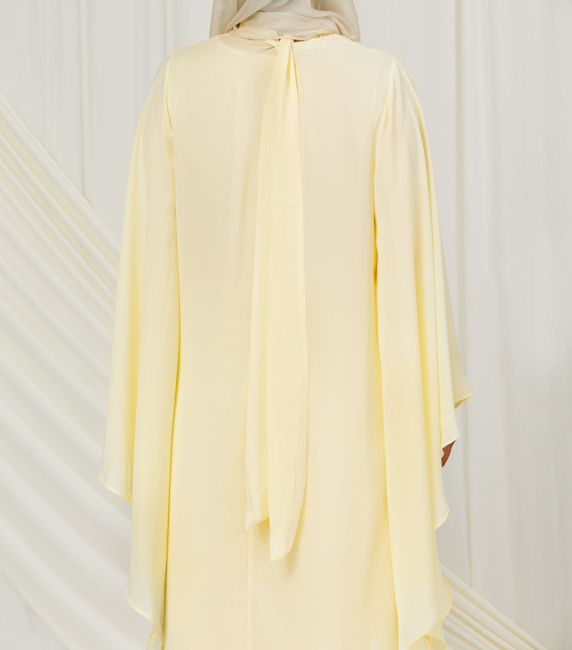 Butter Yellow Chiffon Cape Tunic Set (3 pcs)- Final Sale