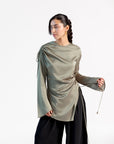 Olive Green Satin Ruched Tunic