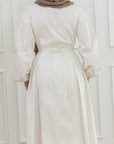White Cinched Buttoned Dress