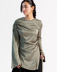 Olive Green Satin Ruched Tunic