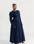 Navy Puff Sleeve Lace Up Dress - Final Sale