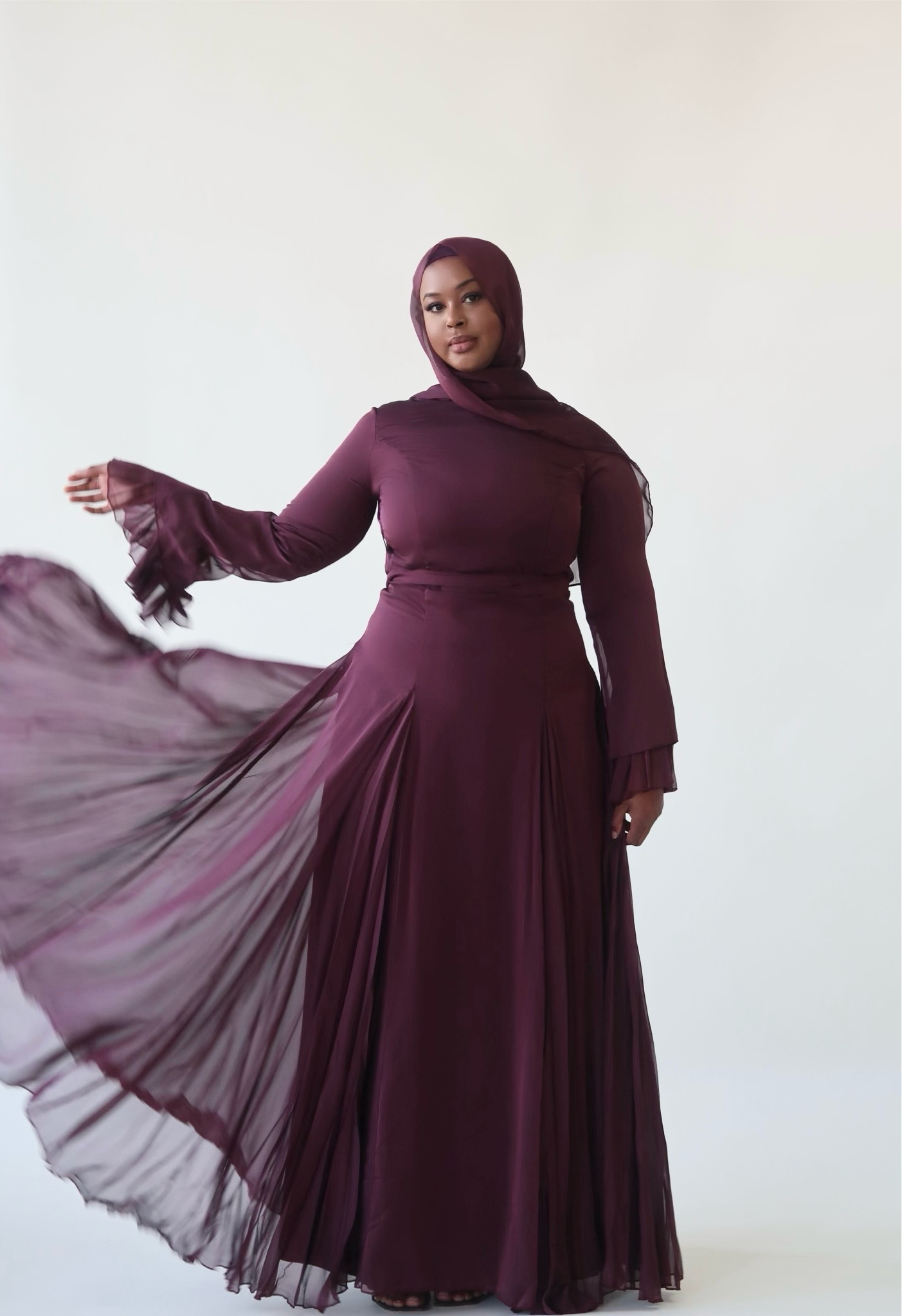 Plum Pleated Slit Gown