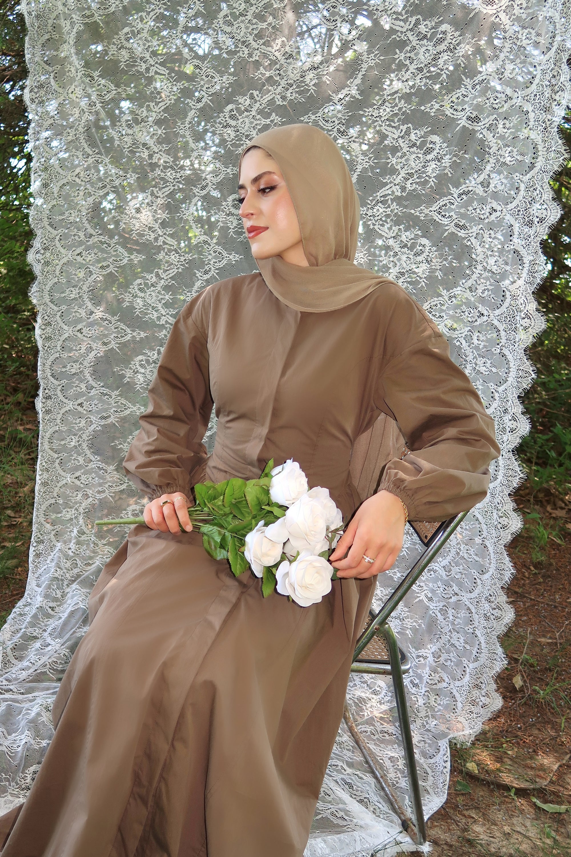 Mocha Cinched Buttoned Dress