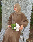 Mocha Cinched Buttoned Dress