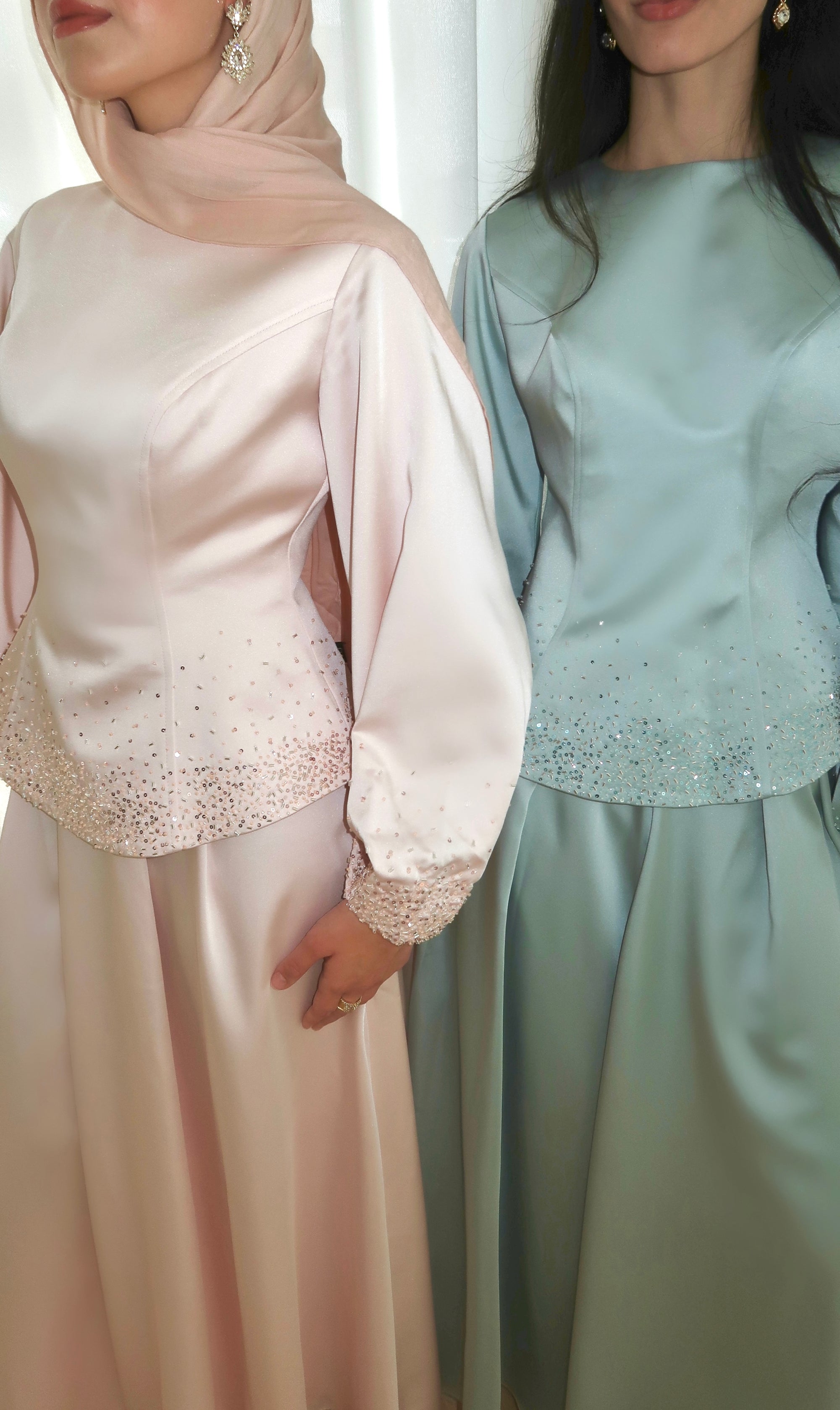 Icy Blue Embellished Satin Peplum Set