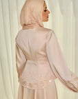 Blush Pink Embellished Satin Peplum Set