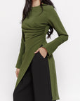 Moss Green Asymmetric Slit Tunic