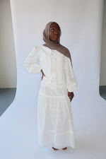 Load image into Gallery viewer, White Cotton Eyelet Lace Top &amp; Maxi Skirt Set
