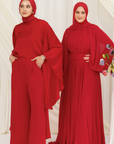 Red Chiffon Cape Tunic Set (3 pcs)- Final Sale