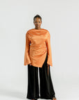 Burnt Orange Satin Ruched Tunic