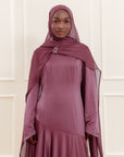 Plum Embellished Chiffon Cape Gown