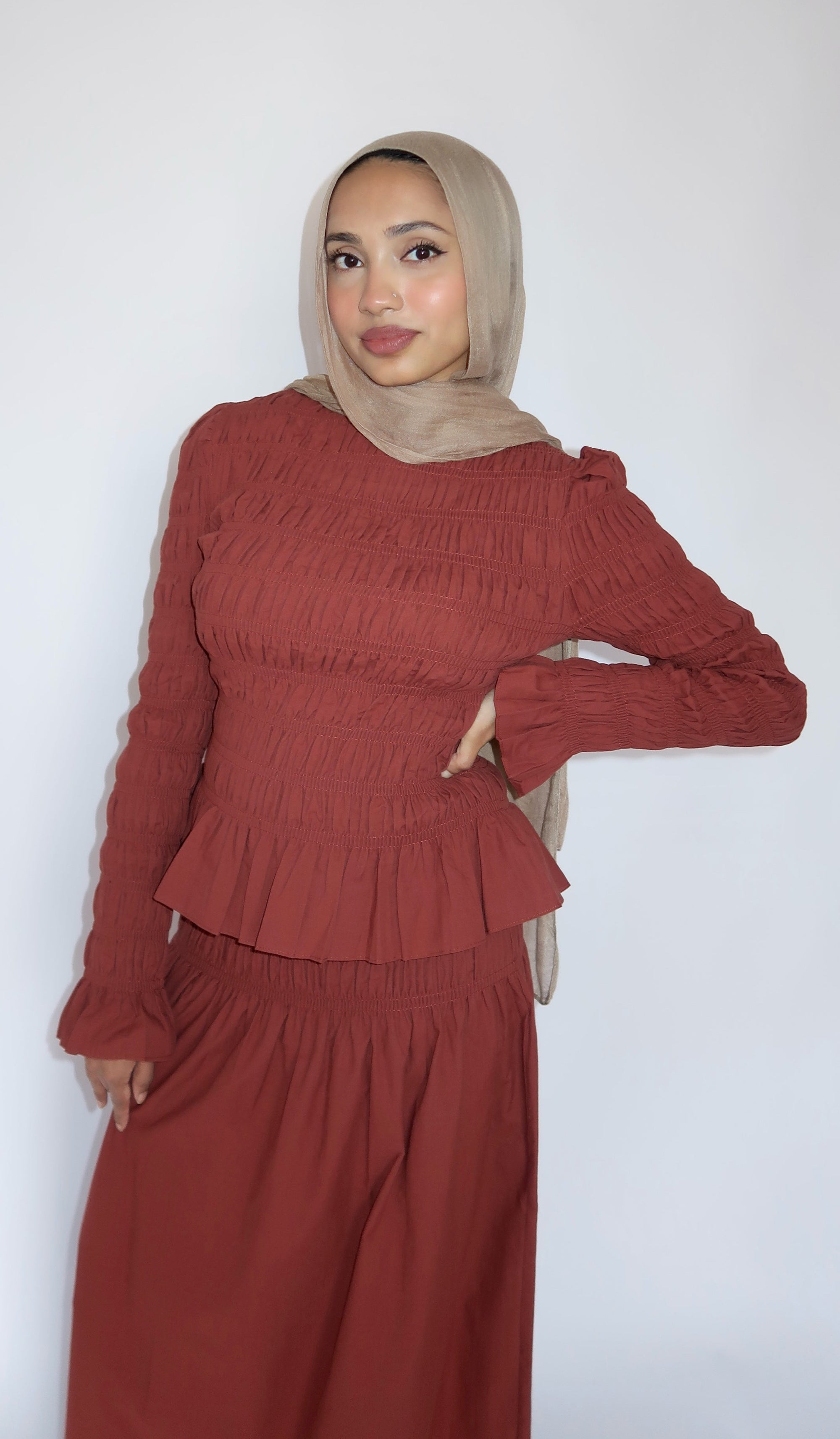 All Spice Ruched Peplum Top