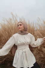 Load image into Gallery viewer, Cream Belted Balloon Sleeve Tunic
