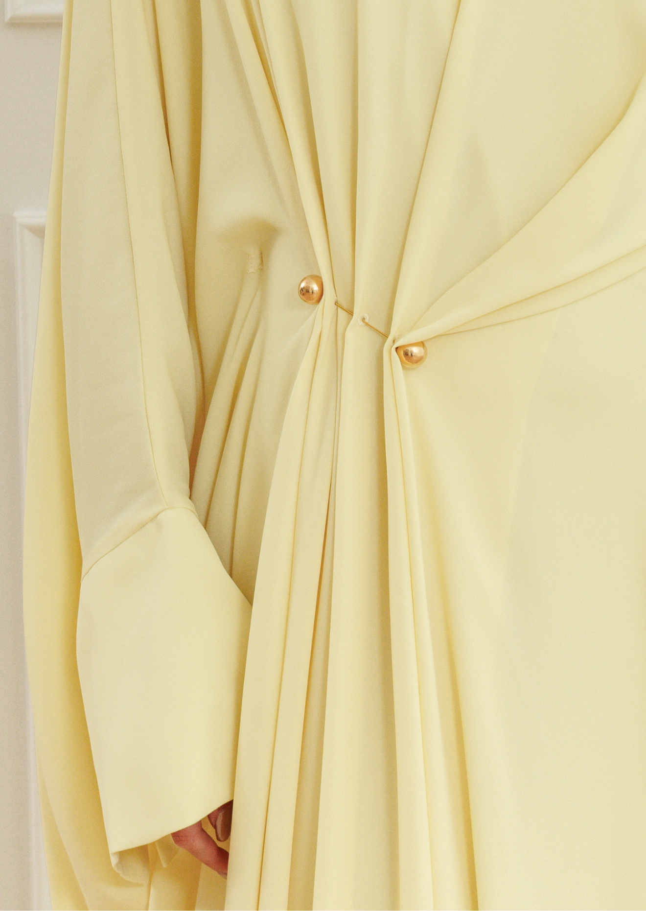 Butter Yellow Draped Hardware Kaftan