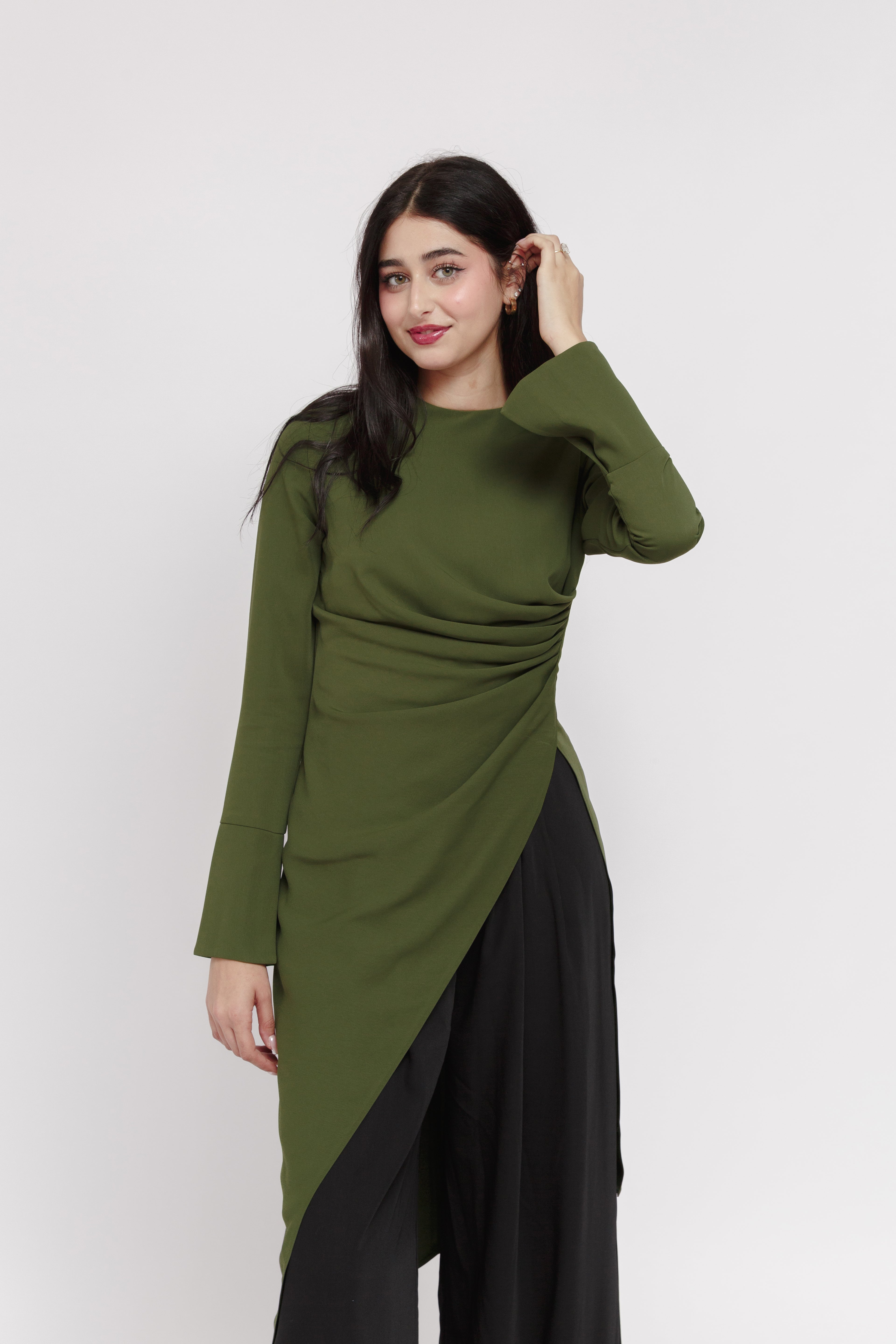 Moss Green Asymmetric Slit Tunic – Summer Evenings