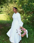 White Cinched Buttoned Dress