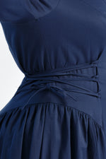 Load image into Gallery viewer, Navy Puff Sleeve Lace Up Dress - Final Sale

