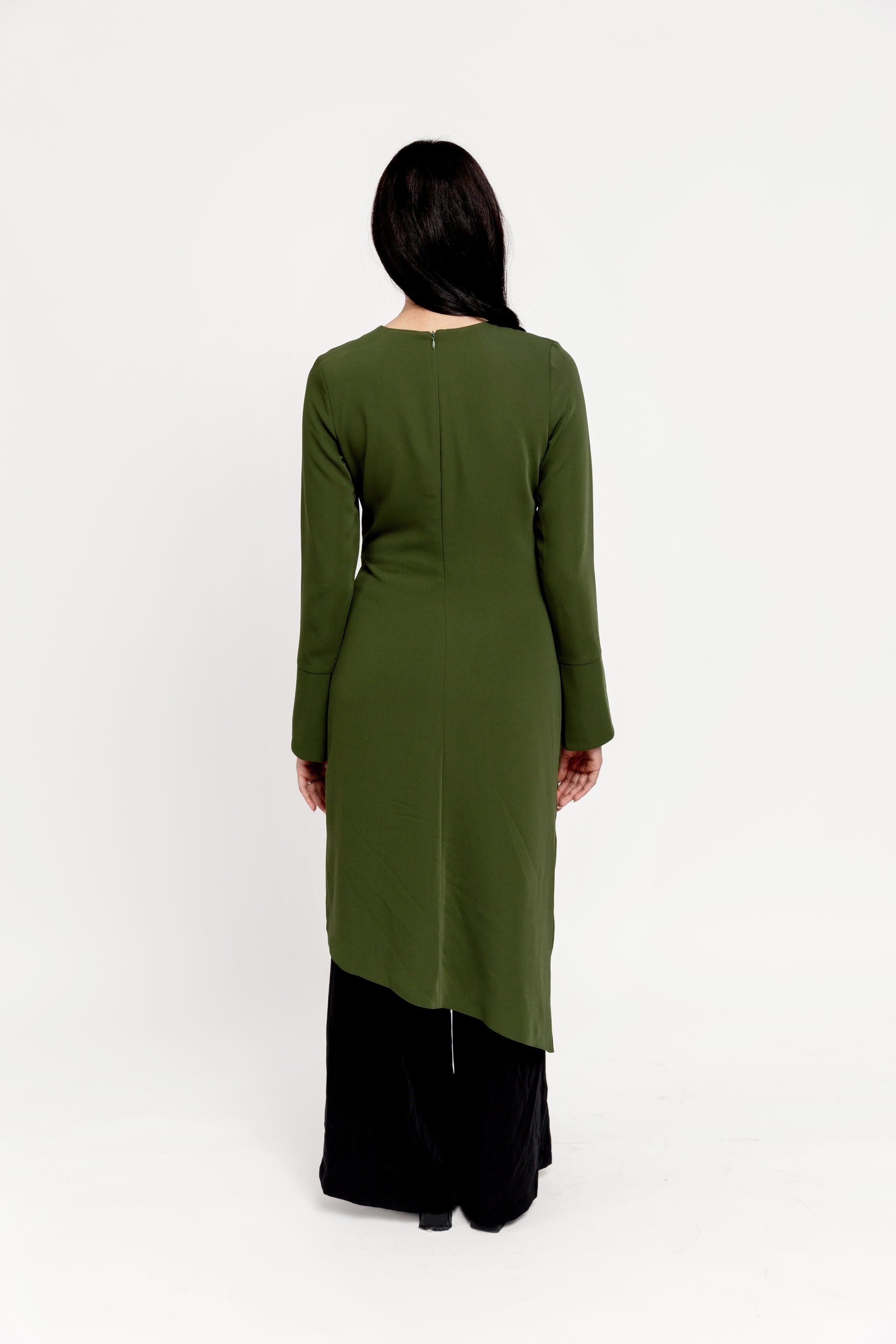 Moss Green Asymmetric Slit Tunic