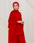 Red Chiffon Cape Tunic Set (3 pcs)- Final Sale
