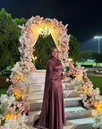 Plum Embellished Chiffon Cape Gown
