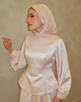 Blush Pink Embellished Satin Peplum Set