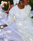 White Cinched Buttoned Dress