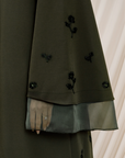 Dark Moss Beaded Floral Chiffon Cuff Abaya (2 pc)