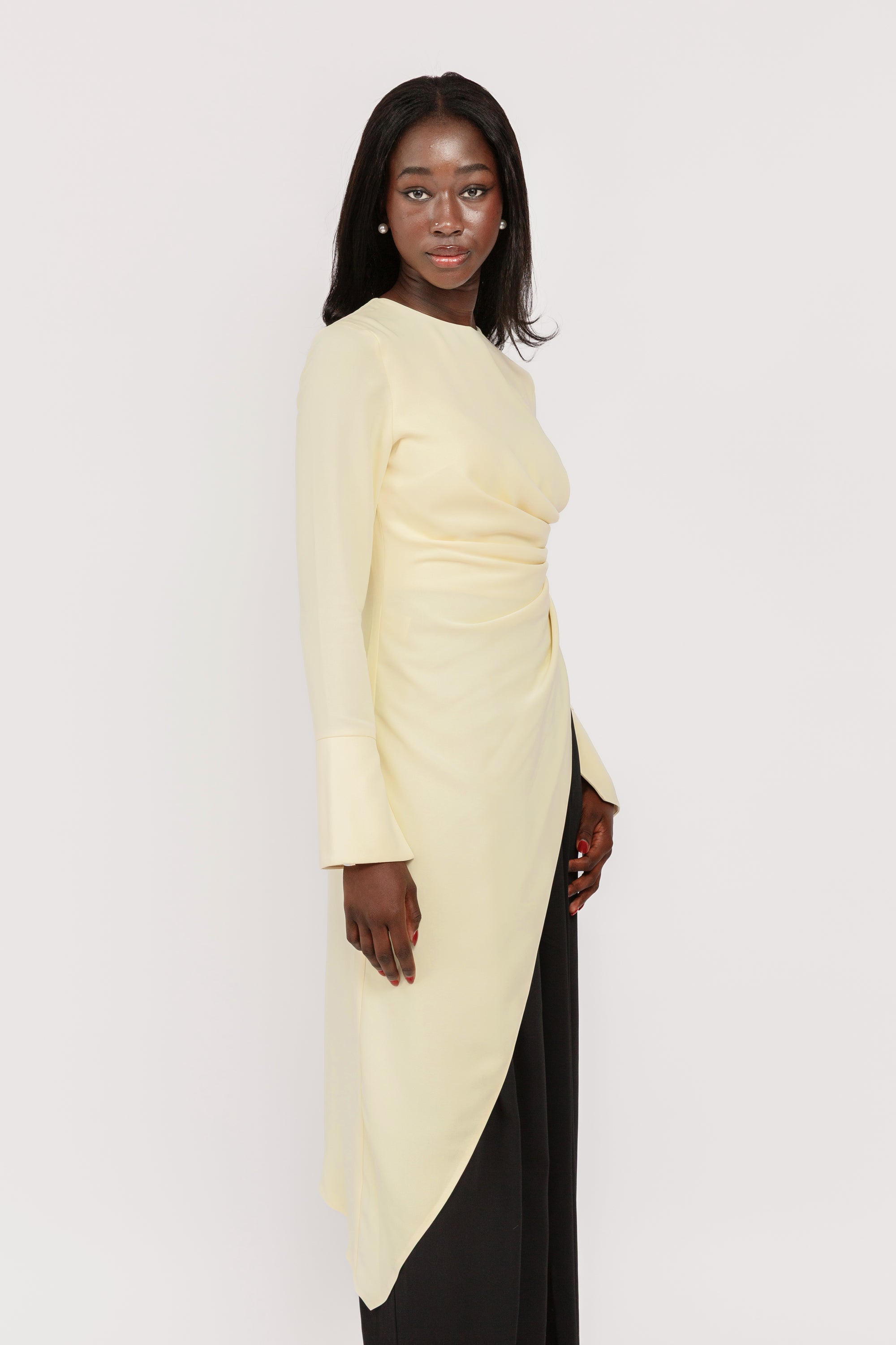 Butter Yellow Asymmetric Slit Tunic *Restocks in June '26 Summer Evenings Butter Yellow Asymmetric Slit Tunic *Restocks in June '26 Summer Evenings