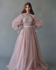 Mauve Purple Convertible Halter Neck Ball Gown