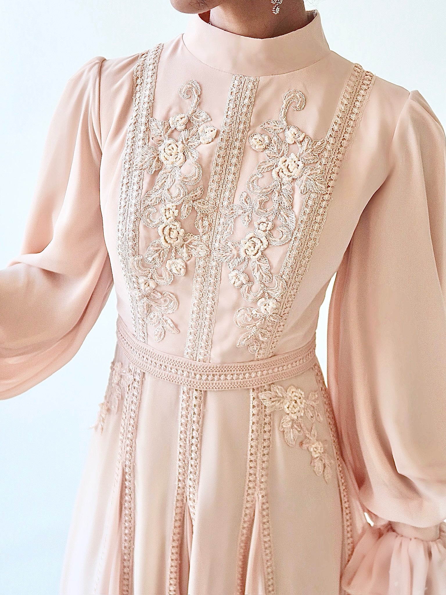 Peachy Blush Beaded Appliqu Gown - Hijabi Modest Evening Gowns in USA Summer Evenings Peachy Blush Beaded Appliqu Gown - Hijabi Modest Evening Gowns in USA Summer Evenings