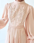 Peachy Blush Beaded Appliqué Gown