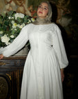 White Cinched Buttoned Dress