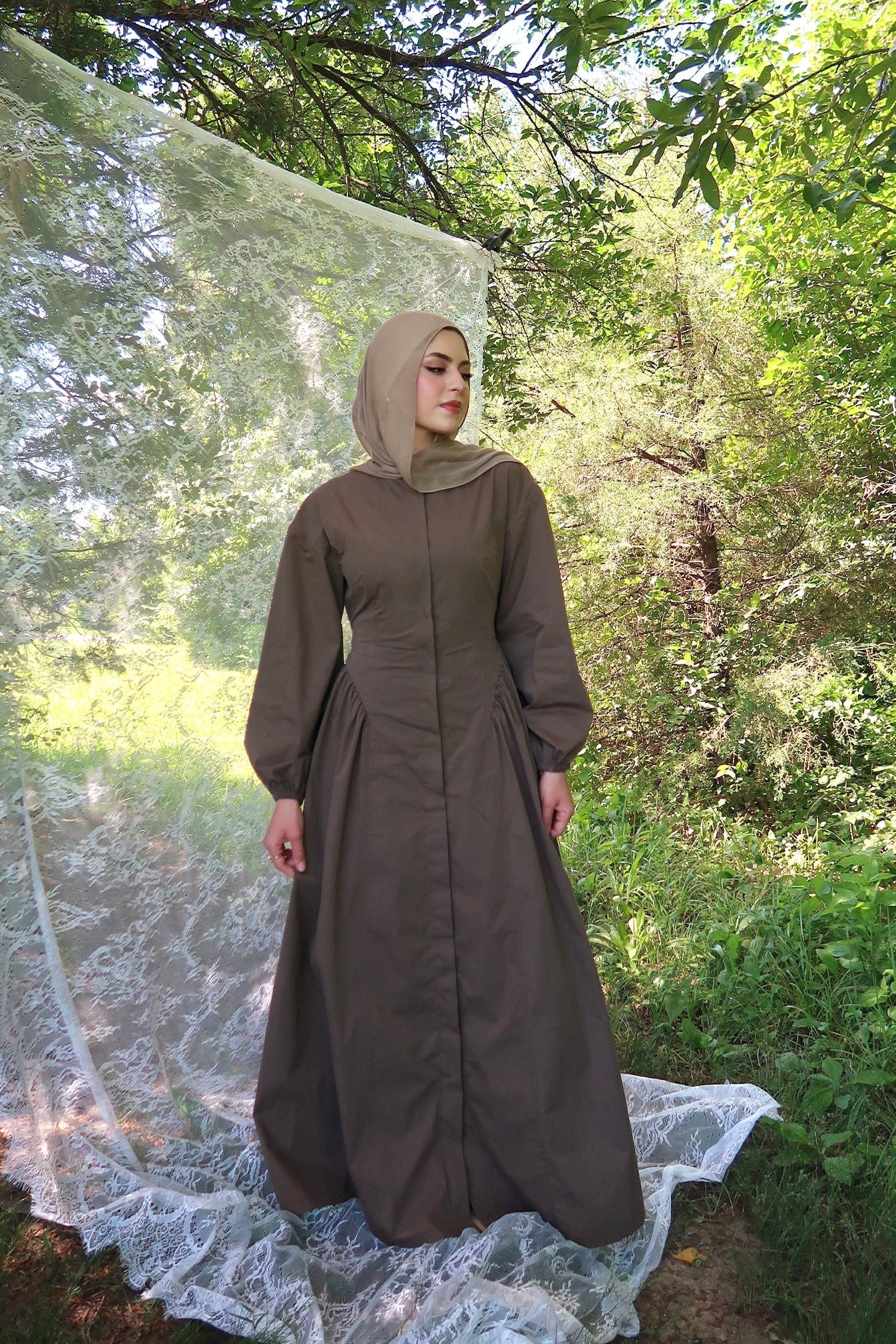 Mocha Cinched Buttoned Dress